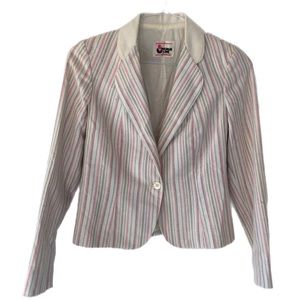 Vintage 70s 80s Candy Striped Cropped Blazer - Chorus Line - Silk Blend - Size S